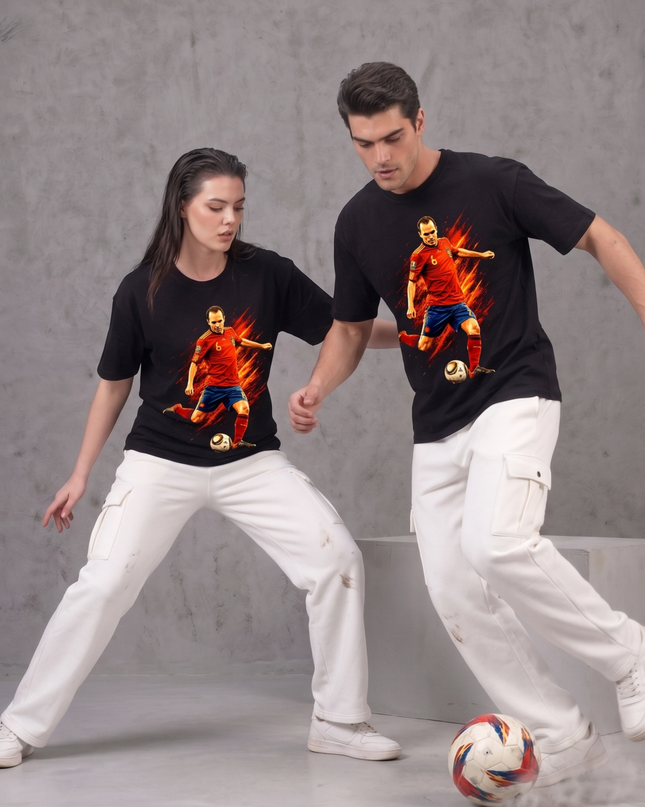 T-shirt unisexe "Fire Action" Andres Iniesta #8 Espagne