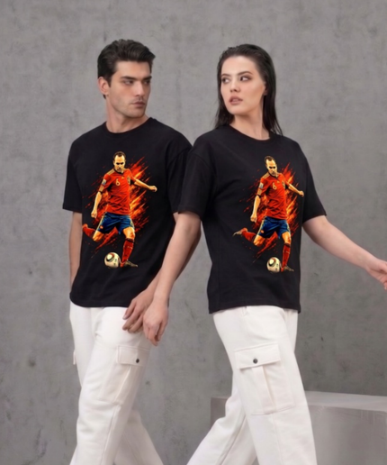 Andres Iniesta #8 Spain Fire Action Unisex Fan T-Shirt