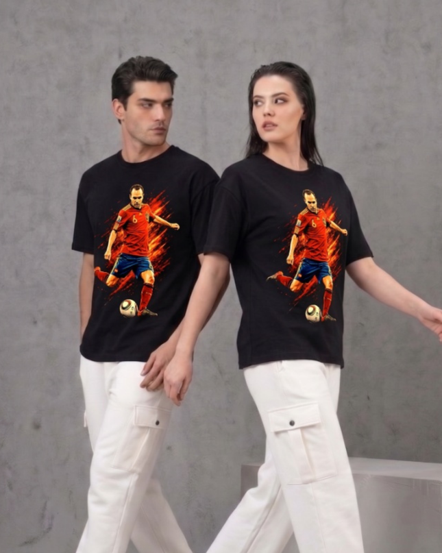 T-shirt unisexe "Fire Action" Andres Iniesta #8 Espagne