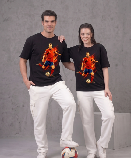 Andres Iniesta #8 Spain Fire Action Unisex Fan T-Shirt