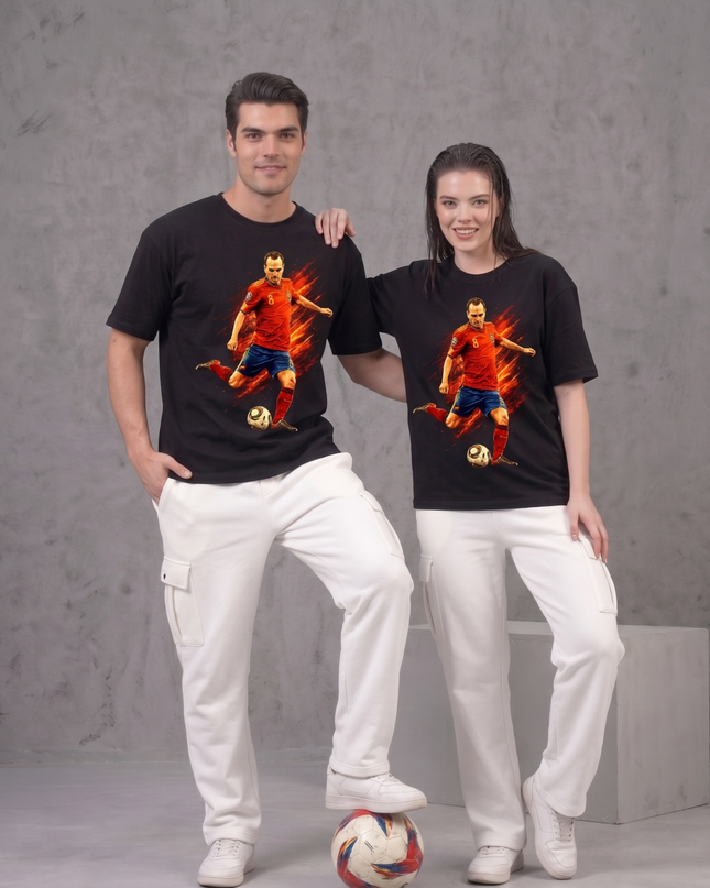 T-shirt unisexe "Fire Action" Andres Iniesta #8 Espagne