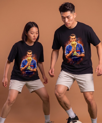 T-shirt unisexe de fan - Légende Zinedine Zidane France Baiser trophée Coupe du Monde 1998
