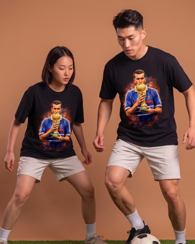 T-shirt unisexe de fan - Légende Zinedine Zidane France Baiser trophée Coupe du Monde 1998