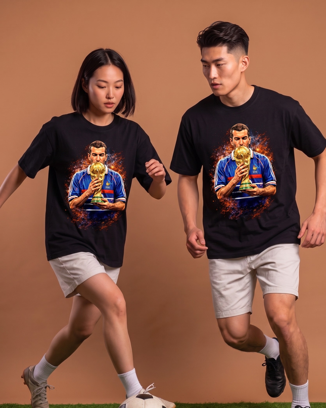 T-shirt unisexe de fan - Légende Zinedine Zidane France Baiser trophée Coupe du Monde 1998