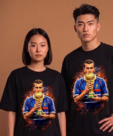 T-shirt unisexe de fan - Légende Zinedine Zidane France Baiser trophée Coupe du Monde 1998