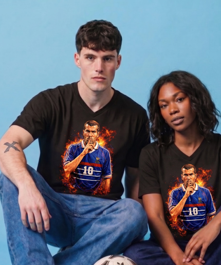 T-shirt Fan Unisexe Zinedine Zidane #10 France Geste Feu Silence Légende