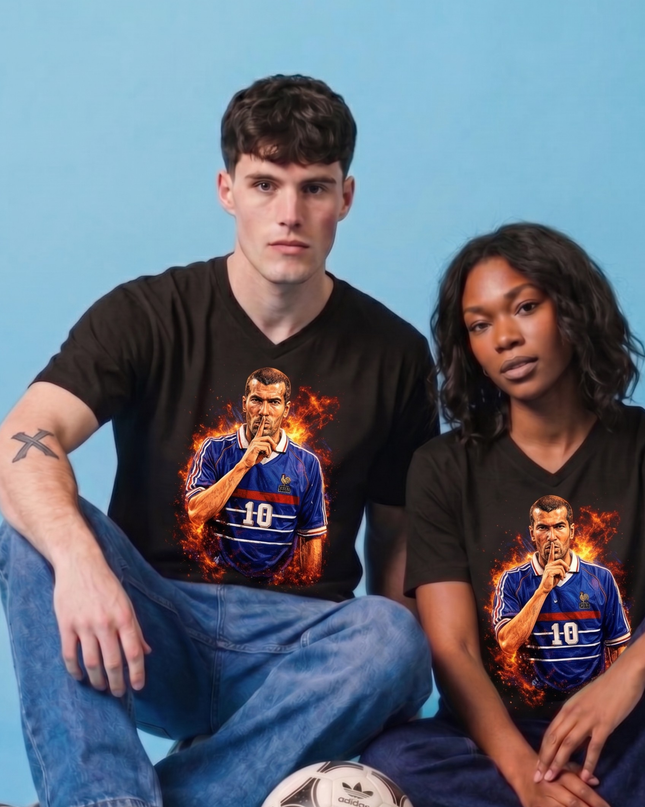 T-shirt Fan Unisexe Zinedine Zidane #10 France Geste Feu Silence Légende