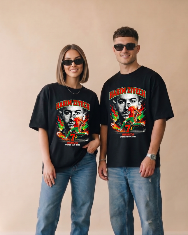 T-shirt de supporter unisexe Hakim Ziyech Maroc #7 Coupe du Monde 2026
