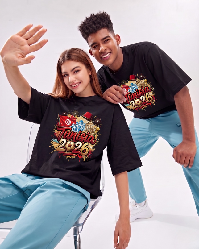 T-shirt unisexe pour les fans de la Coupe du Monde de Football Tunisie 2026 édition Graffitis