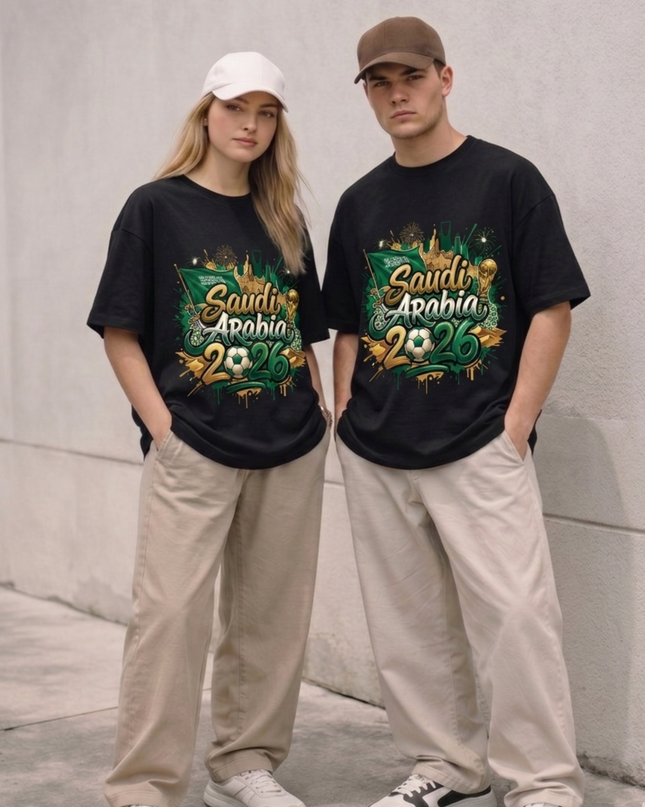 T-shirt unisexe Coupe du Monde de Football 2026 Arabie Saoudite Graffiti Fiesta pour fans