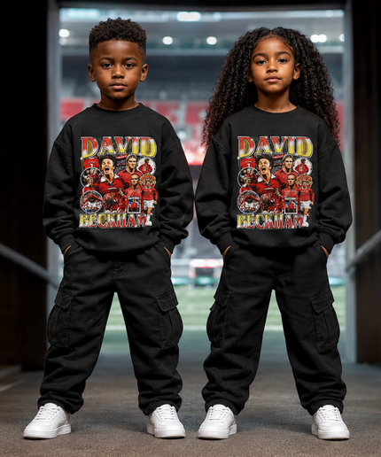 David Beckham Manchester United Rouge Or Rétro Bootleg Multi-Pose Collage Enfant Fan Ras-du-cou
