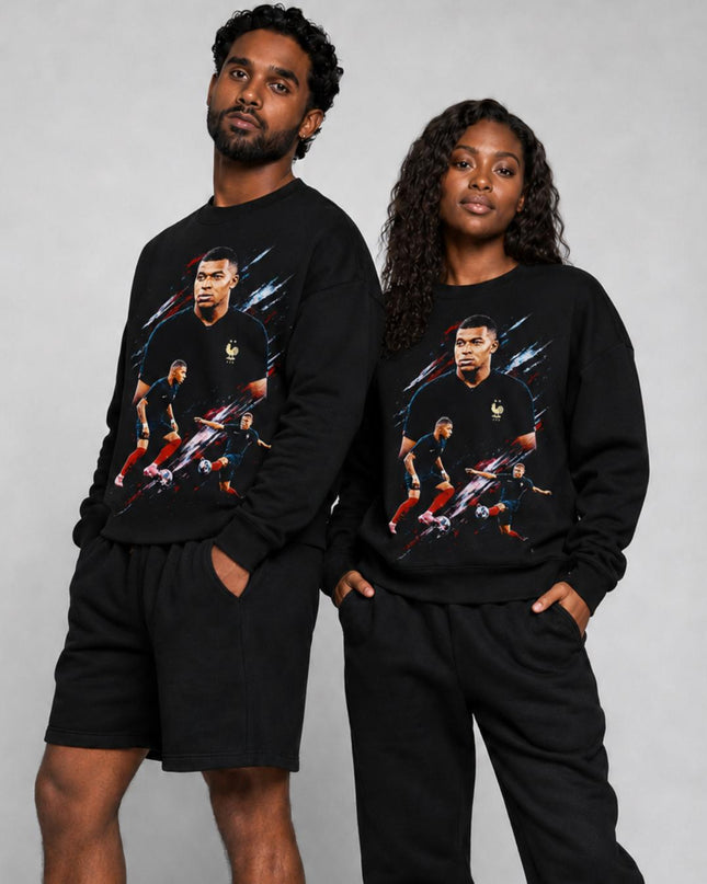 Kylian Mbappé France Black Kit Dynamic Action Unisex Fan Crewneck