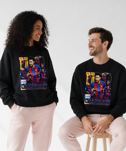 Neymar Jr Barcelone Blaugrana Rétro Bootleg Collage Unisexe Col Ras du Cou pour Fans