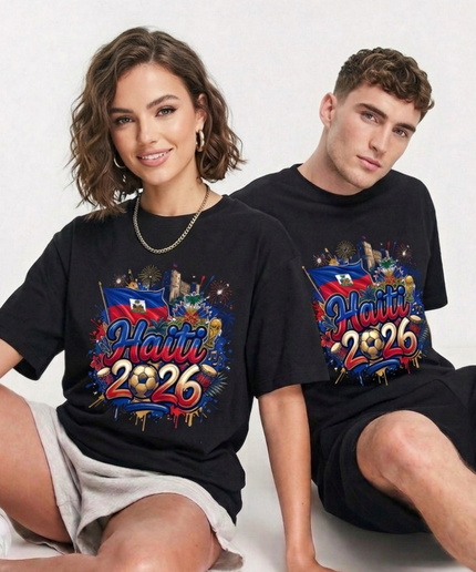 T-shirt unisexe fan Haïti 2026 Graffiti Drapeau Célébration