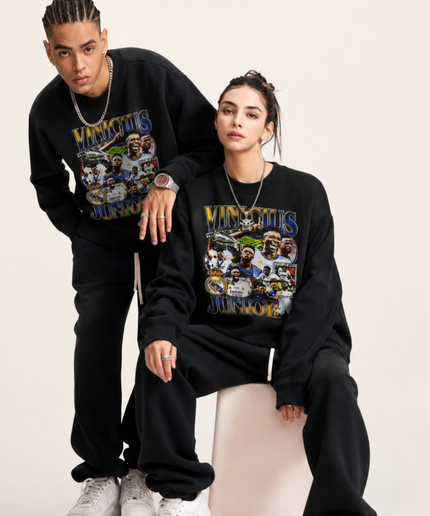 Vinícius Junior Real Madrid Champions Vintage Collage Unisex Fan Crewneck