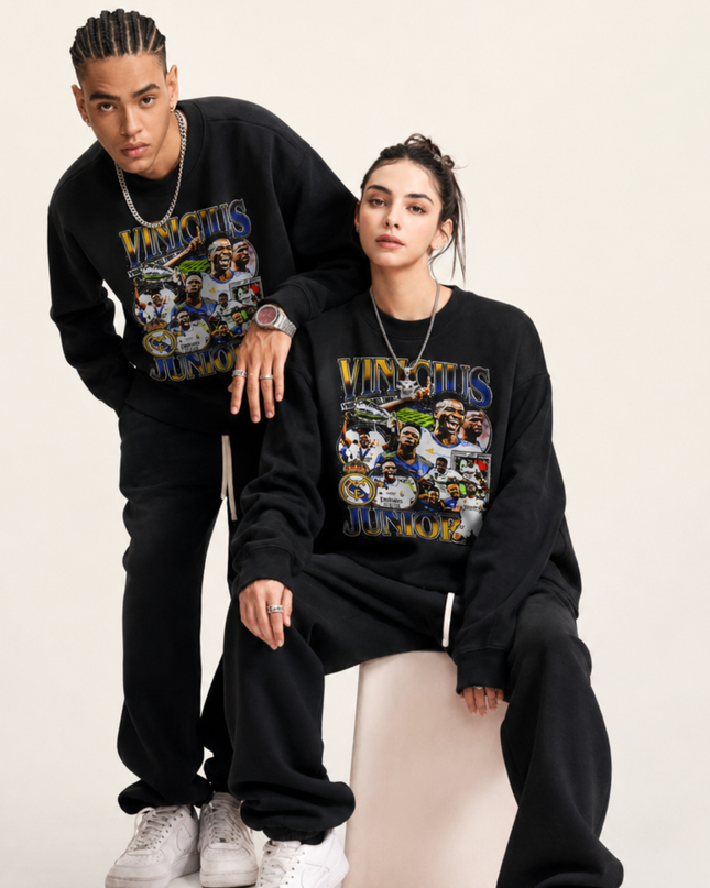 Vinícius Junior Real Madrid Champions Vintage Collage Unisex Fan Crewneck