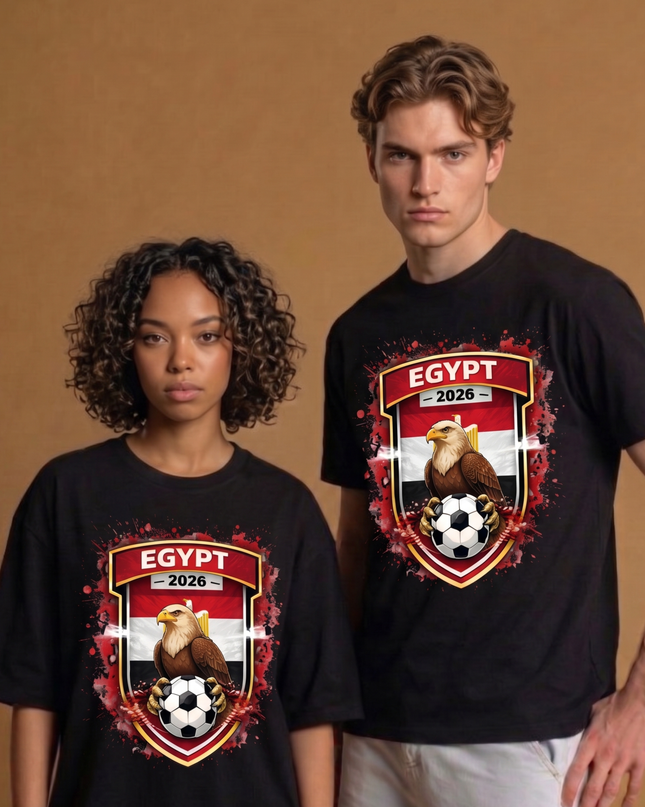 T-shirt Unisexe Fan de la Coupe du Monde de Football 2026 Égypte Aigle Blason