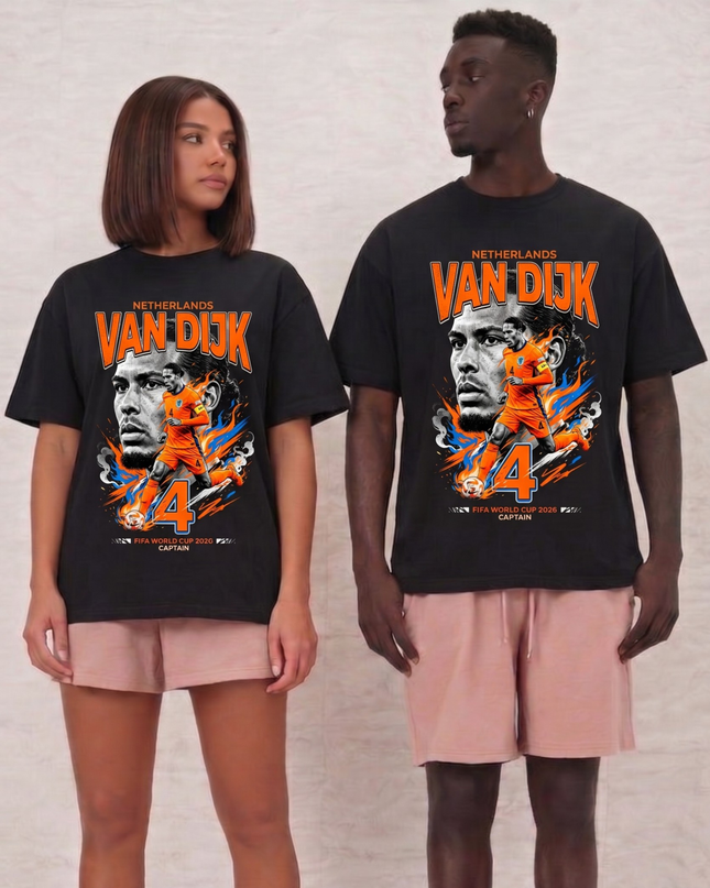 T-shirt unisexe fan Coupe du Monde 2026 Van Dijk #4 Pays-Bas Capitaine Football