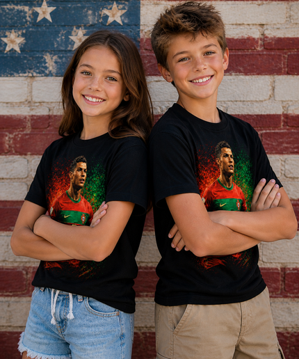 Cristiano Ronaldo Portugal #7 Intense Portrait Kids Fan T-Shirt