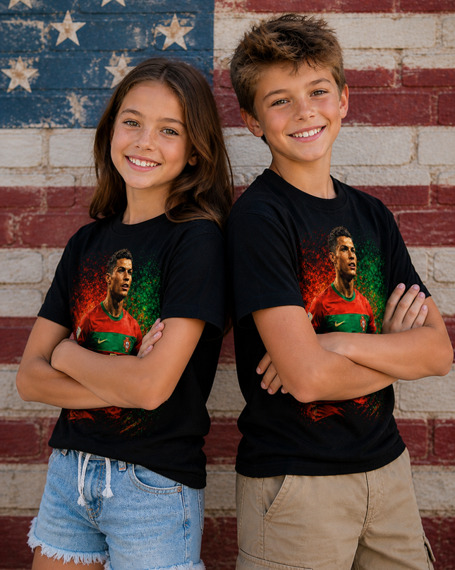 Cristiano Ronaldo Portugal #7 Intense Portrait Kids Fan T-Shirt