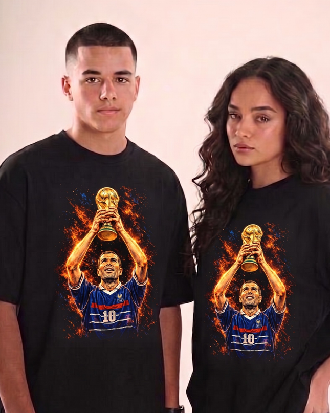 Zinedine Zidane #10 France Fire Trophy Lift 1998 Legend Unisex Fan T-Shirt