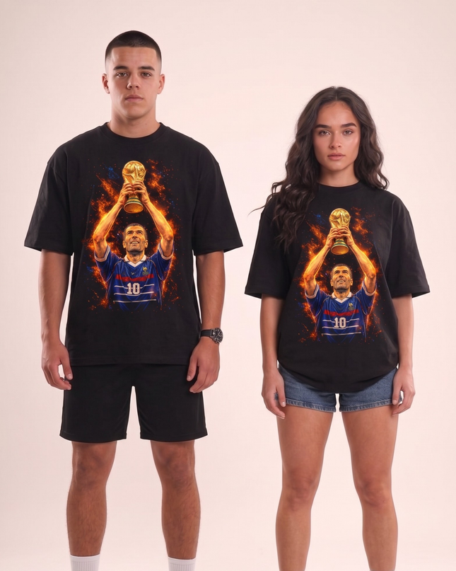 Zinedine Zidane #10 France Fire Trophy Lift 1998 Legend Unisex Fan T-Shirt