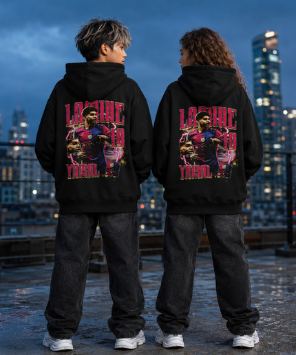 Lamine Yamal #19 Barcelona Pink Lightning Bootleg Kids Fan Hoodie