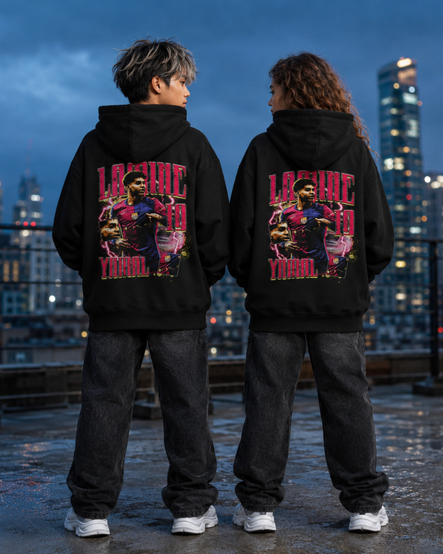 Lamine Yamal #19 Barcelona Pink Lightning Bootleg Kids Fan Hoodie