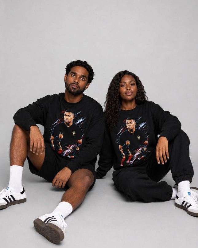 Kylian Mbappé France Black Kit Dynamic Action Unisex Fan Crewneck