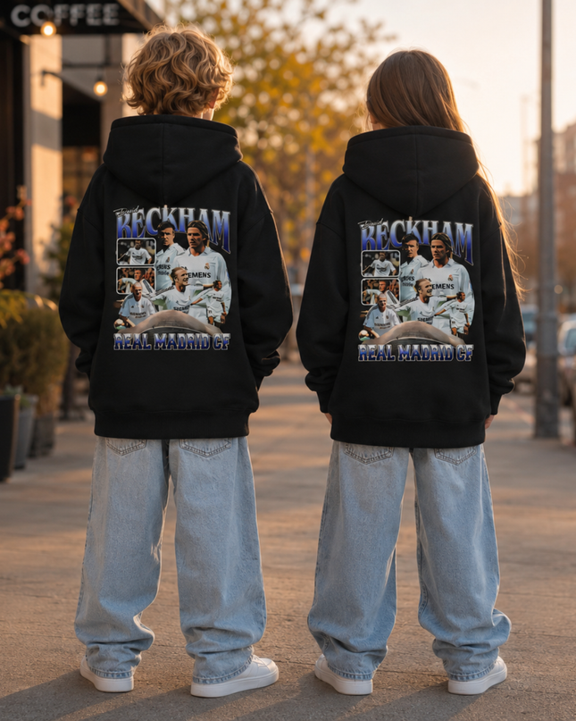 David Beckham Real Madrid CF Vintage Bootleg Kids Fan Hoodie