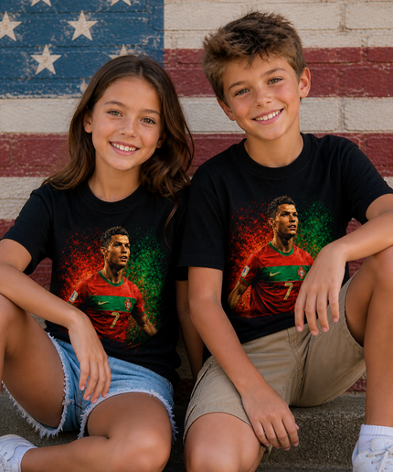 Cristiano Ronaldo Portugal #7 Intense Portrait Kids Fan T-Shirt