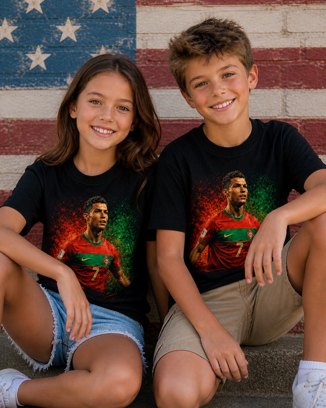 Cristiano Ronaldo Portugal #7 Intense Portrait Kids Fan T-Shirt