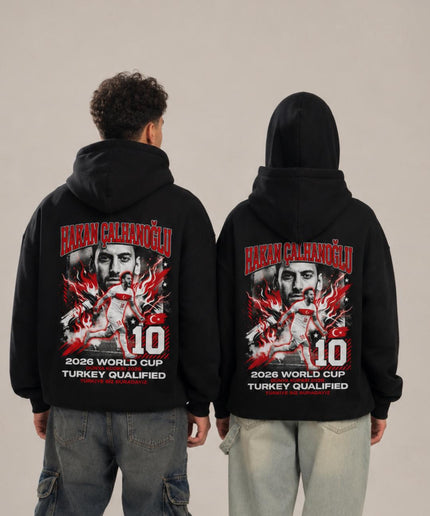 Hakan Çalhanoğlu #10 Turkey 2026 World Cup Qualified Fire Collage Unisex Fan Hoodie