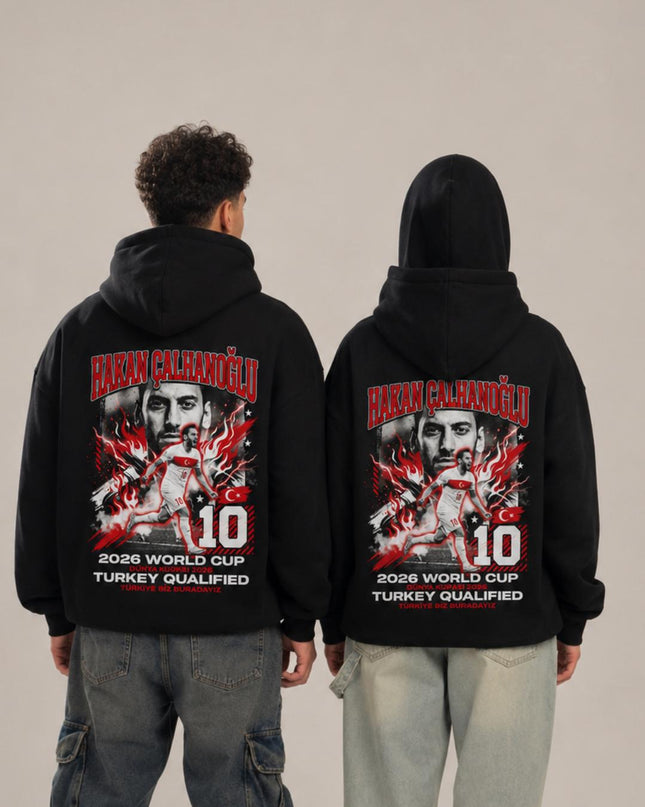 Hakan Çalhanoğlu #10 Turkey 2026 World Cup Qualified Fire Collage Unisex Fan Hoodie