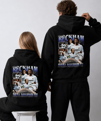 Sweat à capuche adulte David Beckham Real Madrid CF, bleu vintage, modèle Arch