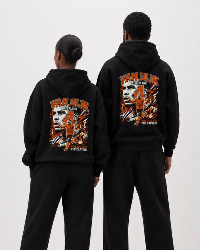 Virgil van Dijk #4 Nederland The Captain WC 2026 Lightning Fire Adult Fan Hoodie