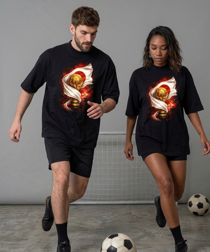 Japan World Cup Trophy & Rising Sun Flag Fire Unisex Fan T-Shirt