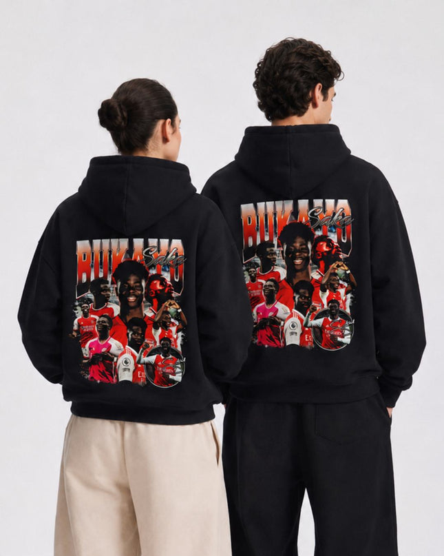 Sweat à capuche unisexe Bukayo Saka Arsenal, collection Rétro Collage, souriant