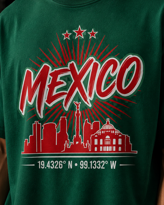 Mexico City Skyline 19.4326° N · 99.1332° W Kids Fan T-Shirt