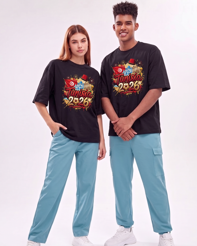 T-shirt unisexe pour les fans de la Coupe du Monde de Football Tunisie 2026 édition Graffitis