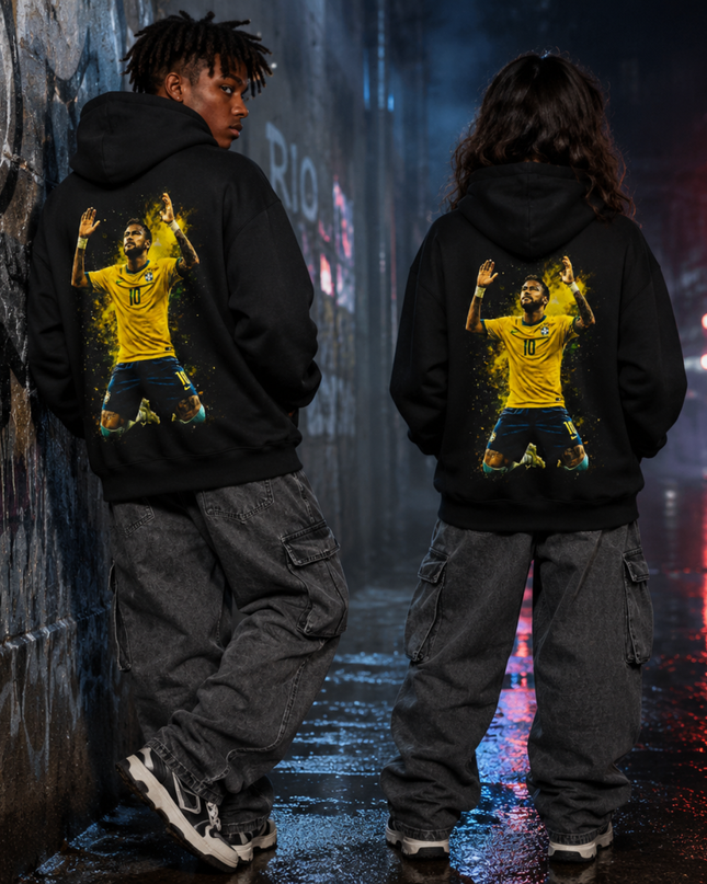 Neymar Jr Brazil #10 Arms Up Celebration Kids Fan Hoodie