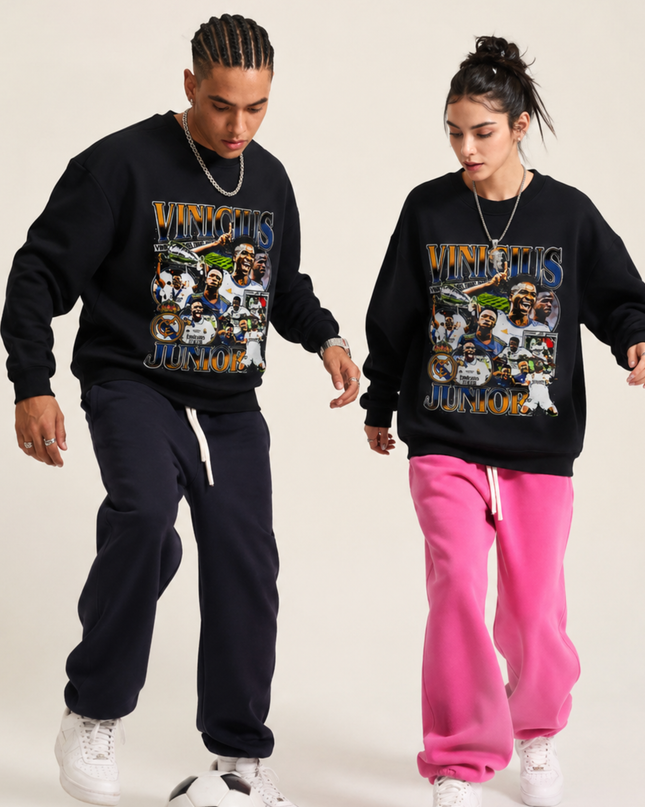 Vinícius Junior Real Madrid Champions Vintage Collage Unisex Fan Crewneck