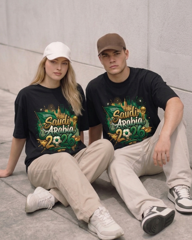 T-shirt unisexe Coupe du Monde de Football 2026 Arabie Saoudite Graffiti Fiesta pour fans