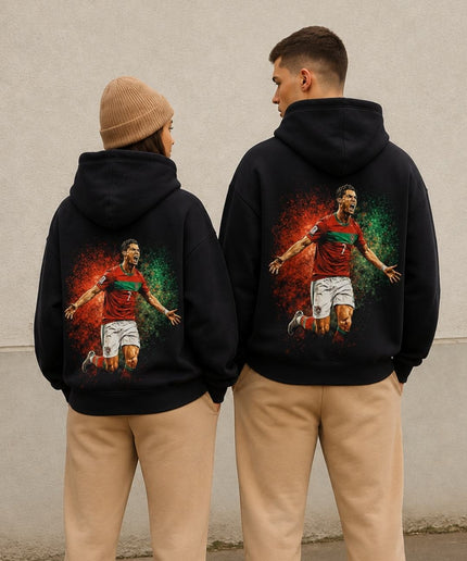 Hoodie de fan adulte Cristiano Ronaldo #7 Portugal, motif cri de célébration, éclaboussures de peinture artistique