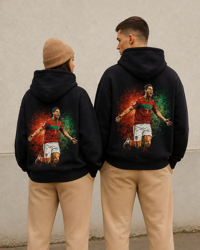 Cristiano Ronaldo #7 Portugal Celebration Scream Artistic Paint Splatter Adult Fan Hoodie