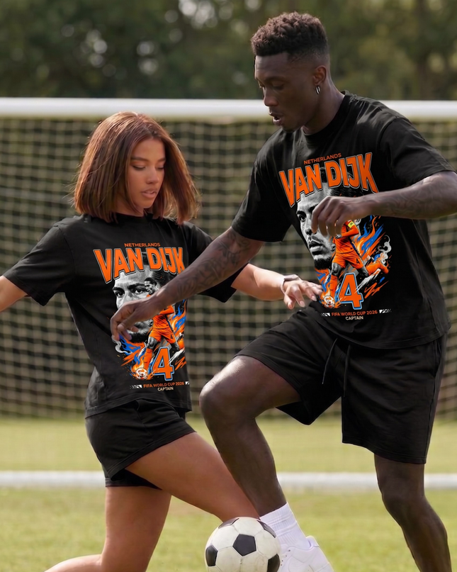 T-shirt unisexe fan Coupe du Monde 2026 Van Dijk #4 Pays-Bas Capitaine Football
