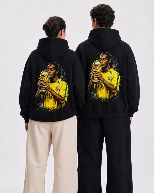 Ronaldinho #11 Brazil World Cup Trophy Kiss Artistic Portrait Adult Fan Hoodie