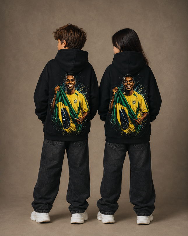 Ronaldinho Brazil Flag Celebration Kids Fan Hoodie