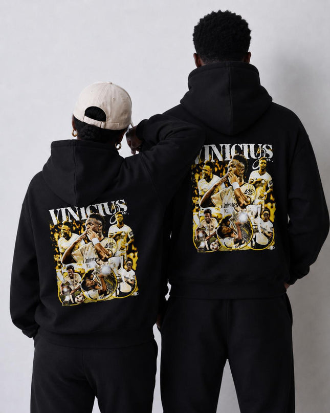 Vinicius Jr. Real Madrid Gold Vintage Bootleg Collage Unisex Fan Hoodie