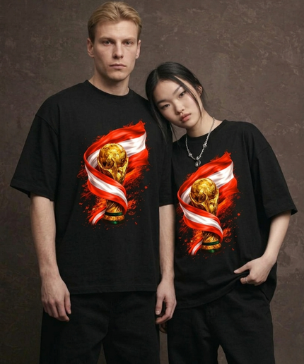 Austria World Cup Trophy Flag Fire Unisex Fan T-Shirt